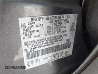 2002 Ford Escape XLT Choice with VIN 1FMYU03142KC99894, listed as a IAAI auction lot 42506225 with 108,621 mi miles and . Bid and sale history available at DreamBid. Image 9.