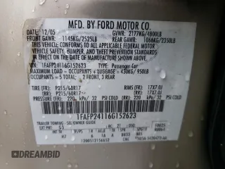 2006 Ford Five Hundred SEL with VIN 1FAFP24116G152623, listed as a Copart auction lot 54522795 with 168,175 mi miles and Salvage title. Bid and sale history available at DreamBid. Image 12.