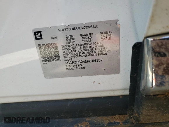 2021 Chevrolet Bolt EV Premier with VIN 1G1FZ6S04M4104157, listed as a Copart auction lot 57440175 with 100,236 mi miles and Salvage title. Bid and sale history available at DreamBid. Image 12.