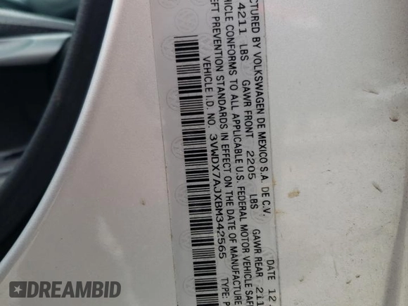 2011 Volkswagen Jetta SE with VIN 3VWDX7AJXBM342565, listed as a Copart auction lot 56193955 with 113,167 mi miles and Salvage title. Bid and sale history available at DreamBid. Image 12.