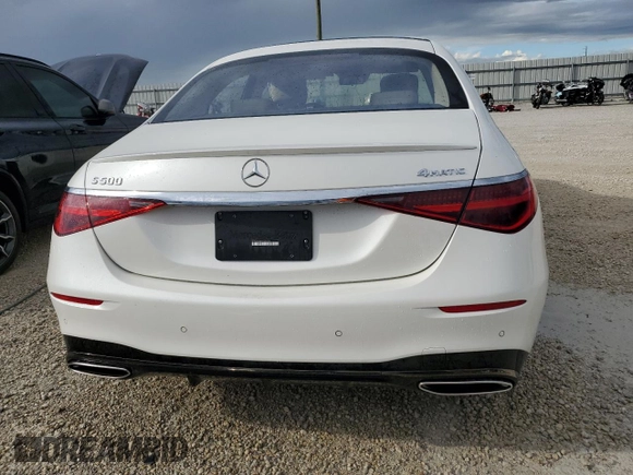 2023 Mercedes-Benz S-Class S 500 with VIN W1K6G6DB0PA175105, listed as a Copart auction lot 74262634 with 5,599 mi miles and Salvage Title. Bid and sale history available at carsss.com. Image 6.