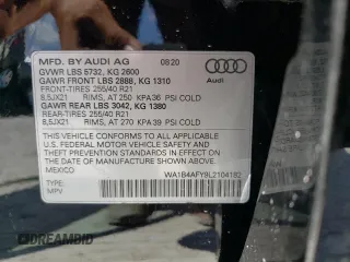 2020 Audi SQ5 Premium Plus with VIN WA1B4AFY9L2104182, listed as a Copart auction lot 57980934 with 41,951 mi miles and Salvage Title. Bid and sale history available at DreamBid. Image 12.