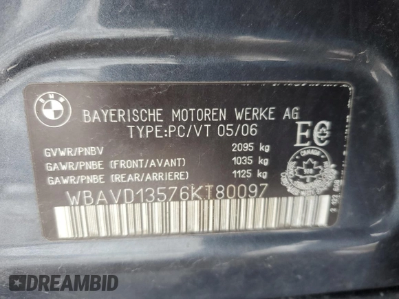 2006 BMW 3 Series 325xi with VIN WBAVD13576KT80097, listed as a Copart auction lot 47649225 with 248,723 mi miles and Salvage title. Bid and sale history available at DreamBid. Image 12.