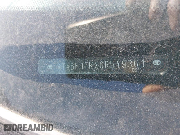 2016 Toyota Camry XLE with VIN 4T4BF1FKXGR549361, listed as a IAAI auction lot 41946584 with 221,775 mi miles and . Bid and sale history available at DreamBid. Image 16.
