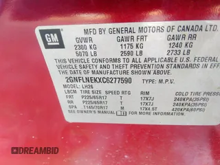 2012 Chevrolet Equinox LT w/2LT with VIN 2GNFLNEKXC6277590, listed as a IAAI auction lot 41694167 with 105,956 mi miles. Bid and sale history available at carsss.com. Image 9.