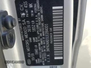 2020 Kia Rio LX with VIN 3KPA24AD1LE284001, listed as a Copart auction lot 49699995 with 75,300 mi miles and Non Repairable. Bid and sale history available at carsss.com. Image 12.