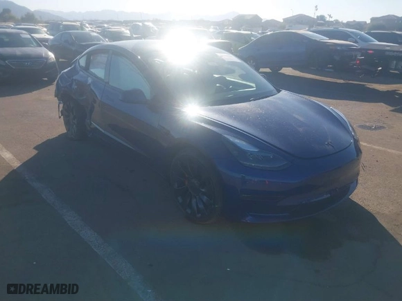 2023 Tesla Model 3 Performance with VIN 5YJ3E1EC0PF693428, listed as a IAAI auction lot 41362149 with NaN miles. Bid and sale history available at carsss.com. Image 1.