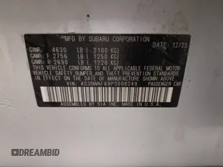 2023 Subaru Legacy Premium с VIN 4S3BWAF68P3008249, выставлен на аукционе IAAI как лот 42050560 с пробегом 49 124 миль миль и . История ставок и продаж доступна на DreamBid. Изображение 9.
