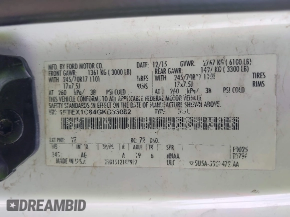 2016 Ford F-150 XL with VIN 1FTEX1C84GKD33082, listed as a IAAI auction lot 41834502 with 185,958 mi miles and . Bid and sale history available at carsss.com. Image 9.