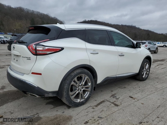 2015 Nissan Murano Platinum with VIN 5N1AZ2MH7FN234245, listed as a Copart auction lot 52851735 with 51,084 mi miles and Salvage Title. Bid and sale history available at carsss.com. Image 3.