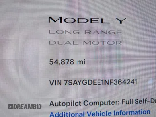 2022 Tesla Model Y Long Range with VIN 7SAYGDEE1NF364241, listed as a IAAI auction lot 42190272 with 54,878 mi miles and . Bid and sale history available at DreamBid. Image 15.