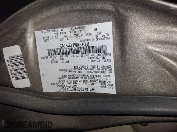 2006 Ford Taurus SE with VIN 1FAFP53U66A229602, listed as a IAAI auction lot 42142663 with 215,955 mi miles and . Bid and sale history available at DreamBid. Image 9.