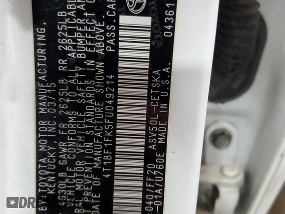 2015 Toyota Camry XLE with VIN 4T1BF1FK5FU049214, listed as a Copart auction lot 48486335 with 121,550 mi miles and Salvage Title. Bid and sale history available at carsss.com. Image 13.