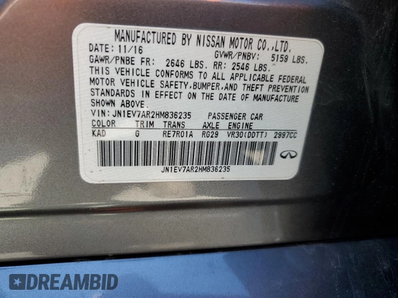 2017 Infiniti Q50 Premium z VIN JN1EV7AR2HM836235, wystawiony jako Copart lot #54678815 z przebiegiem 122 804 mil mil oraz Szkoda całkowita • Salvage title. Historia ofert i sprzedaży dostępna na DreamBid. Obrazek 12.