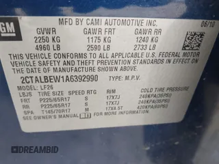 2010 GMC Terrain SLE-1 with VIN 2CTALBEW1A6392990, listed as a IAAI auction lot 41742955 with 135,375 mi miles. Bid and sale history available at carsss.com. Image 9.