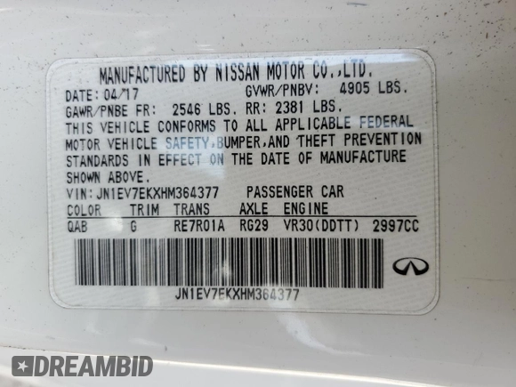 2017 Infiniti Q60 Premium с VIN JN1EV7EKXHM364377, выставлен на аукционе Copart как лот 53701475 с пробегом 79 772 миль миль и Списание • Salvage title. История ставок и продаж доступна на DreamBid. Изображение 12.