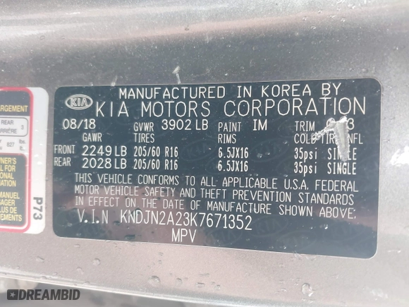 2019 Kia Soul with VIN KNDJN2A23K7671352, listed as a IAAI auction lot 41865214 with 206,660 mi miles. Bid and sale history available at carsss.com. Image 9.
