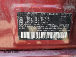 2014 Subaru Legacy 2.5i with VIN 4S3BMBA64E3019104, listed as a Copart auction lot 63196335 with 229,001 mi miles and Salvage title. Bid and sale history available at DreamBid. Image 12.