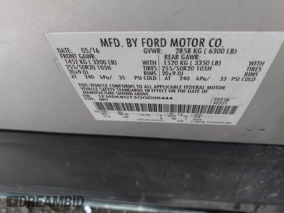 2016 Ford Explorer Sport с VIN 1FM5K8GT3GGD06444, выставлен на аукционе IAAI как лот 42396176 с пробегом 171 354 миль миль и . История ставок и продаж доступна на DreamBid. Изображение 9.