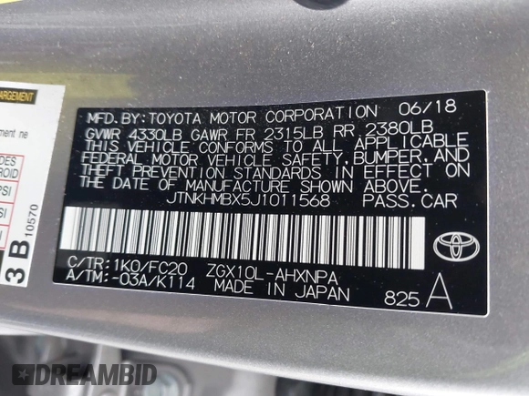 2018 Toyota C-HR XLE with VIN JTNKHMBX5J1011568, listed as a IAAI auction lot 42043867 with 30,699 mi miles. Bid and sale history available at carsss.com. Image 9.
