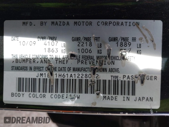 2010 Mazda 3 S Grand Touring with VIN JM1BL1H61A1228082, listed as a IAAI auction lot 41594148 with 187,298 mi miles and . Bid and sale history available at carsss.com. Image 9.