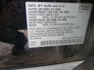 2022 Audi Q7 Premium Plus with VIN WA1LJBF76ND016305, listed as a Copart auction lot 84817174 with 46,895 mi miles and Salvage title. Bid and sale history available at DreamBid. Image 15.