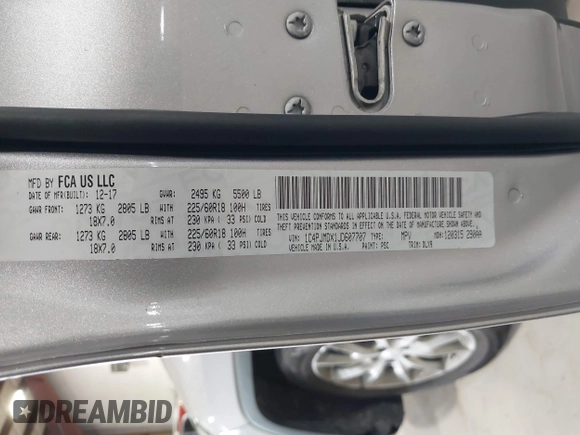 2018 Jeep Cherokee Limited with VIN 1C4PJMDX1JD607707, listed as a IAAI auction lot 42095889 with 123,913 mi miles and . Bid and sale history available at DreamBid. Image 9.
