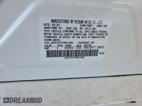 2023 Infiniti Q50 Sensory z VIN JN1EV7CP1PM512784, wystawiony jako Copart lot #49644675 z przebiegiem Nie podano mil oraz Nie do naprawy • Non repairable. Historia ofert i sprzedaży dostępna na DreamBid. Obrazek 13.