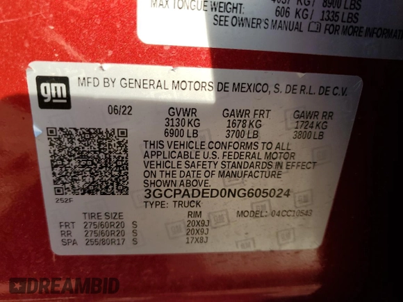 2022 Chevrolet Silverado 1500 RST with VIN 3GCPADED0NG605024, listed as a Copart auction lot 41574725 with 30,727 mi miles and Salvage Title. Bid and sale history available at DreamBid. Image 14.