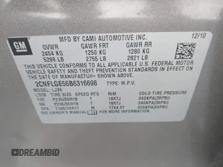 2011 Chevrolet Equinox LTZ with VIN 2CNFLGE56B6316698, listed as a IAAI auction lot 41781663 with 142,336 mi miles. Bid and sale history available at carsss.com. Image 9.