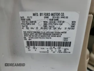2012 Ford Escape Limited z VIN 1FMCU0E70CKC16216, wystawiony jako Copart lot #55411265 z przebiegiem 224 242 mil mil oraz Czysty tytuł • Clean title. Historia ofert i sprzedaży dostępna na DreamBid. Obrazek 13.