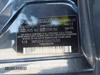 2013 Hyundai Sonata GLS with VIN 5NPEB4AC5DH575705, listed as a IAAI auction lot 41992709 with 181,331 mi miles and . Bid and sale history available at carsss.com. Image 9.