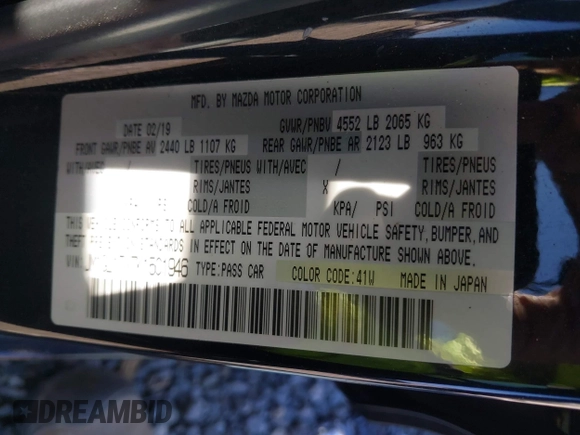 2019 Mazda 6 Grand Touring with VIN JM1GL1TY7K1501946, listed as a IAAI auction lot 41786545 with 118,800 mi miles and . Bid and sale history available at carsss.com. Image 9.