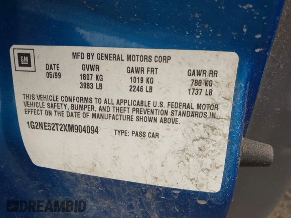 1999 Pontiac Grand Am SE2 с VIN 1G2NE52T2XM904094, выставлен на аукционе IAAI как лот 41746997 с пробегом Не указан миль и . История ставок и продаж доступна на DreamBid. Изображение 9.