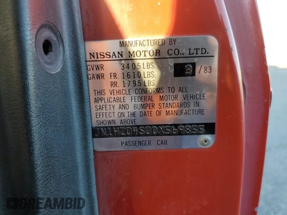 1983 Datsun 280ZX z VIN JN1HZ04S0DX569855, wystawiony jako Copart lot #74027594 z przebiegiem 12 300 mil mil oraz Szkody całkowita. Historia ofert i sprzedaży dostępna na DreamBid. Obrazek 12.