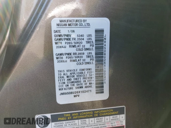 2006 Infiniti FX with VIN JNRAS08U26X102471, listed as a Copart auction lot 74024984 with 191,838 mi miles and Salvage Title. Bid and sale history available at DreamBid. Image 15.