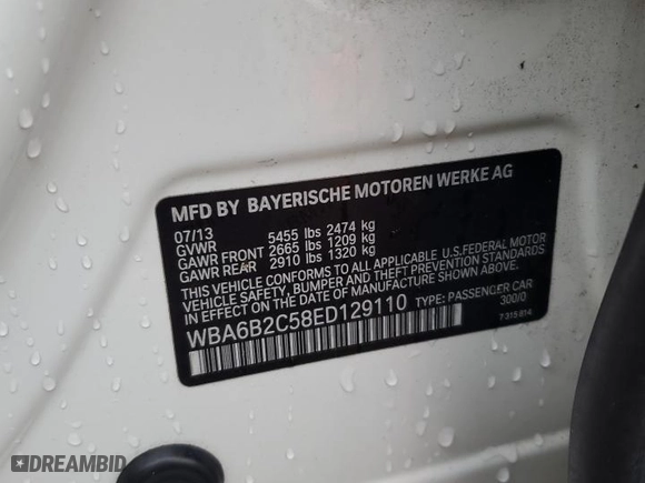 2014 BMW 6 Series 650i with VIN WBA6B2C58ED129110, listed as a Copart auction lot 76351374 with 140,849 mi miles and Clean Title. Bid and sale history available at carsss.com. Image 12.
