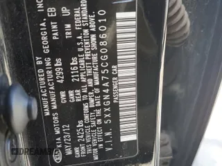 2012 Kia Optima EX with VIN 5XXGN4A75CG086010, listed as a Copart auction lot 51249335 with 193,013 mi miles and Salvage Title. Bid and sale history available at carsss.com. Image 12.