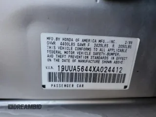 1999 Acura TL with VIN 19UUA5644XA024412, listed as a Copart auction lot 45184895 with 60,101 mi miles and Salvage Title. Bid and sale history available at carsss.com. Image 12.