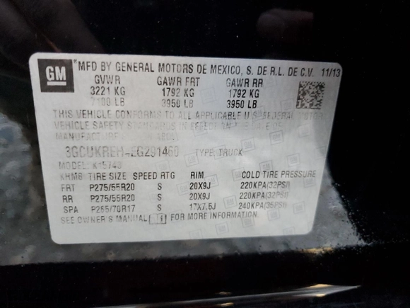 2014 Chevrolet Silverado 1500 LT with VIN 3GCUKREH4EG291460, listed as a Copart auction lot 49816194 with 164,268 mi miles and Salvage Title. Bid and sale history available at carsss.com. Image 12.