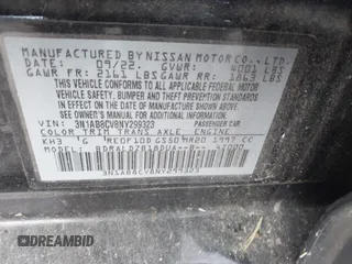 2022 Nissan Sentra SV with VIN 3N1AB8CV8NY299323, listed as a IAAI auction lot 40790960 with 33,560 mi miles and . Bid and sale history available at DreamBid. Image 9.