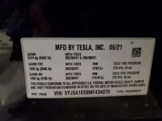 2021 Tesla Model S Long Range z VIN 5YJSA1E59MF434070, wystawiony jako Copart lot #44075475 z przebiegiem 67 767 mil mil oraz Szkoda całkowita • Salvage title. Historia ofert i sprzedaży dostępna na DreamBid. Obrazek 13.