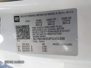 2023 GMC Sierra 1500 with VIN 3GTNUAED2PG351350, listed as a IAAI auction lot 41940470 with 7,377 mi miles and . Bid and sale history available at DreamBid. Image 9.