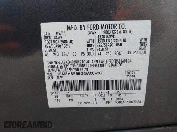 2016 Ford Explorer Limited with VIN 1FM5K8F89GGA06436, listed as a IAAI auction lot 42098933 with 215,526 mi miles. Bid and sale history available at carsss.com. Image 9.