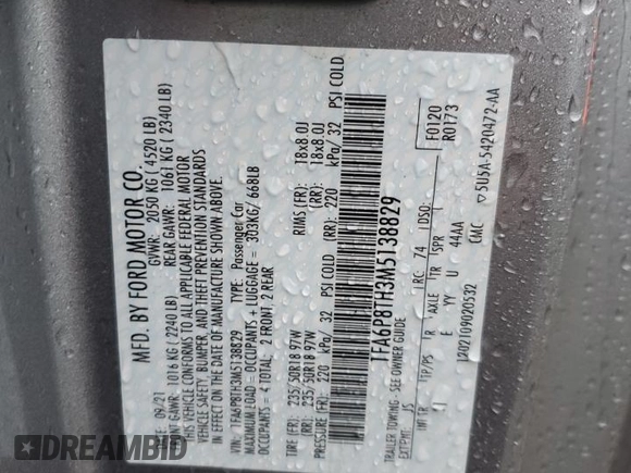 2021 Ford Mustang EcoBoost with VIN 1FA6P8TH3M5138829, listed as a Copart auction lot 87252464 with 59,644 mi miles and Salvage Title. Bid and sale history available at carsss.com. Image 13.