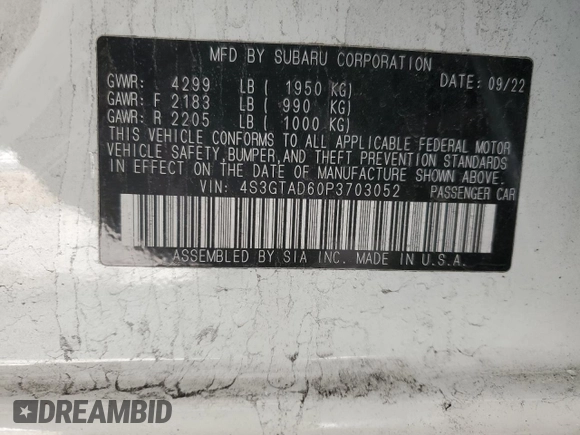 2023 Subaru Impreza Premium with VIN 4S3GTAD60P3703052, listed as a Copart auction lot 89073065 with 23,176 mi miles and Salvage title. Bid and sale history available at DreamBid. Image 12.