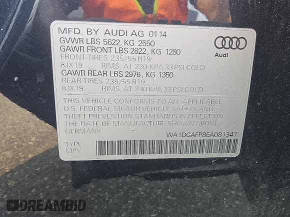 2014 Audi Q5 Premium Plus with VIN WA1DGAFP8EA081347, listed as a Copart auction lot 59495995 with 175,797 mi miles and Clean title. Bid and sale history available at DreamBid. Image 13.
