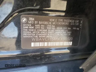 2008 BMW 3 Series 328xi z VIN WBAVC73568KX90320, wystawiony jako Copart lot #53806035 z przebiegiem 102 438 mil mil oraz Szkoda całkowita • Salvage title. Historia ofert i sprzedaży dostępna na DreamBid. Obrazek 12.