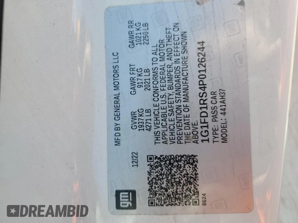 2023 Chevrolet Camaro 2LT z VIN 1G1FD1RS4P0126244, wystawiony jako Copart lot #50182935 z przebiegiem Nie podano mil oraz Czysty tytuł • Clean title. Historia ofert i sprzedaży dostępna na DreamBid. Obrazek 12.