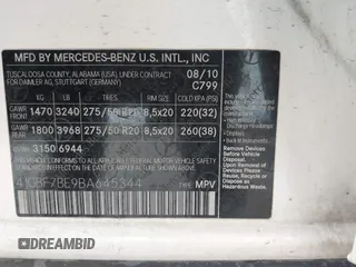 2011 Mercedes-Benz GL-Class GL 450 with VIN 4JGBF7BE9BA645344, listed as a IAAI auction lot 42099508 with 134,244 mi miles. Bid and sale history available at carsss.com. Image 9.